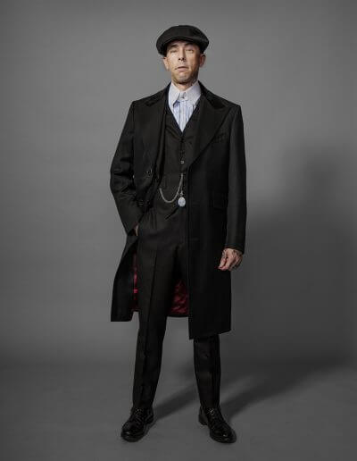 peaky blinders, newsie hat, topcoat, 3 piece suit, herringbone, Rock N roll Suits