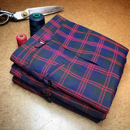 Navy and red plaid dress pants