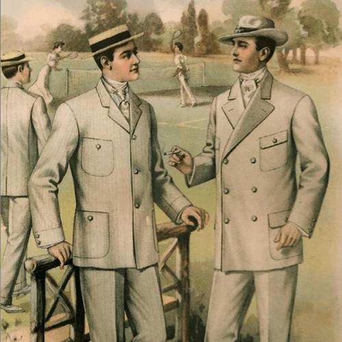 Old drawing of two men in suits