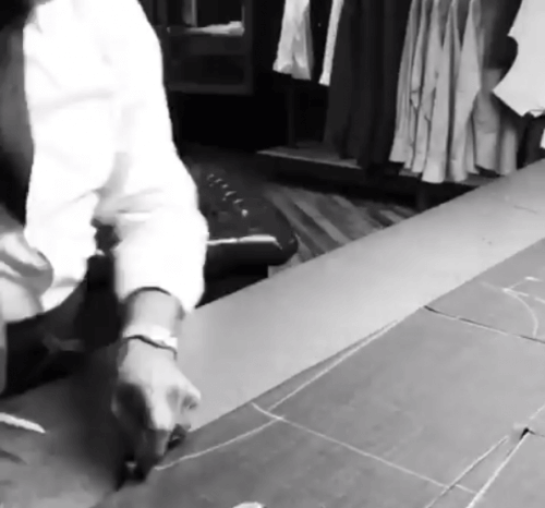 Chalking the pattern onto fabric