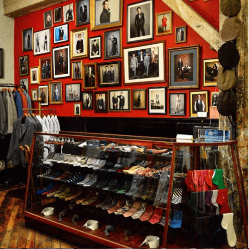 Tie display and wall of photos