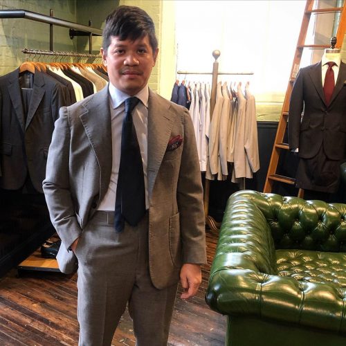Model showing if a light brown suit