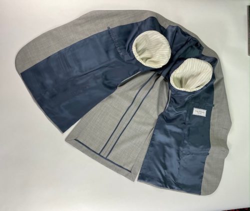 Inner lining of gray suit jacket