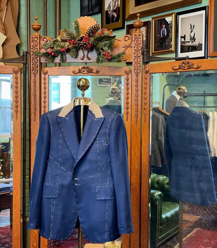 A prototype of a blue suit jacket